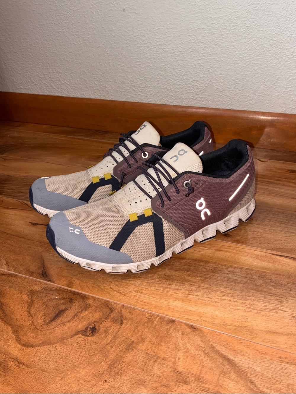 On Running Women's Athletic Shoes in Beige, Brown, Gray with Black Accents